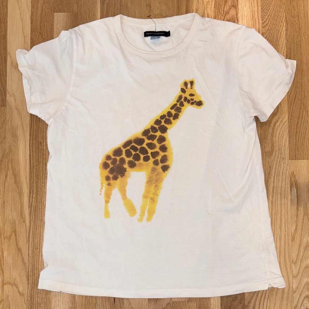 FRENCH CONNECTION Women’s T-Shirt, Size Large, Giraffe Graphic, 100% Cotton